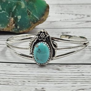 Arizona Turquoise Southwest Style 925 Sterling Silver Cuff Bangle (RS113-225)