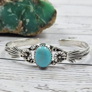 Arizona Turquoise Southwest Style 925 Sterling Silver Cuff Bangle (RS114-328)