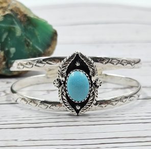 Arizona Turquoise Southwest Style 925 Sterling Silver Cuff Bangle (RS114-325)