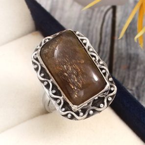Coffee Moonstone Size US 7 925 Sterling Silver Ring (RSR6-117)