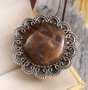 Coffee Moonstone Size US 8 925 Sterling Silver Ring (RSR6-119)