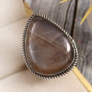 Coffee Moonstone Size US 10 925 Sterling Silver Ring (RSR6-131)