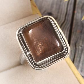 Coffee Moonstone Size US 12 925 Sterling Silver Ring (RSR6-145)