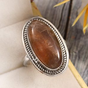 Coffee Moonstone Size US 10 925 Sterling Silver Ring (RSR6-132)