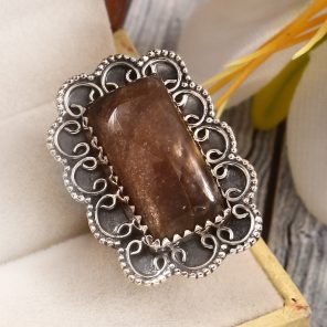 Coffee Moonstone Size US 8 925 Sterling Silver Ring (RSR6-121)