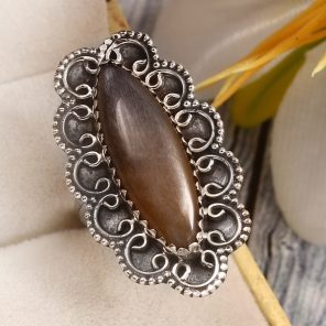 Coffee Moonstone Size US 8 925 Sterling Silver Ring (RSR6-122)