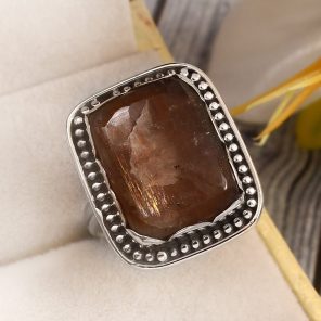 Coffee Moonstone Size US 10 925 Sterling Silver Ring (RSR6-136)