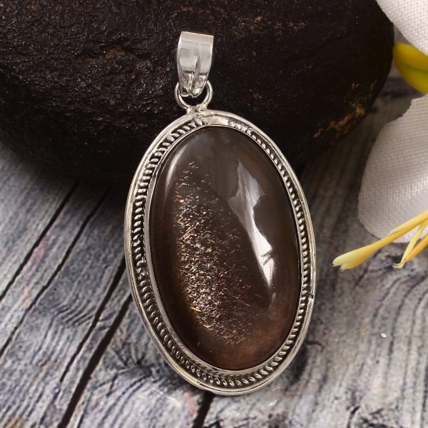 Coffee Moonstone 1.75" 925 Sterling Silver Pendant (RSR6-166)