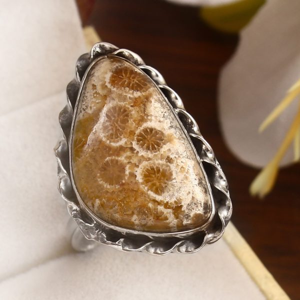 Fossil Coral Size US 10 925 Sterling Silver Ring (REXT43-124)