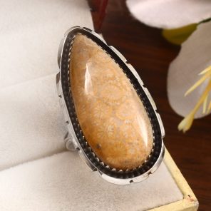 Fossil Coral Size US 12 925 Sterling Silver Ring (REXT43-152)