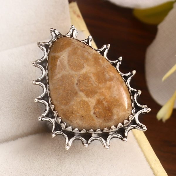 Fossil Coral Size US 7 925 Sterling Silver Ring (REXT43-136)