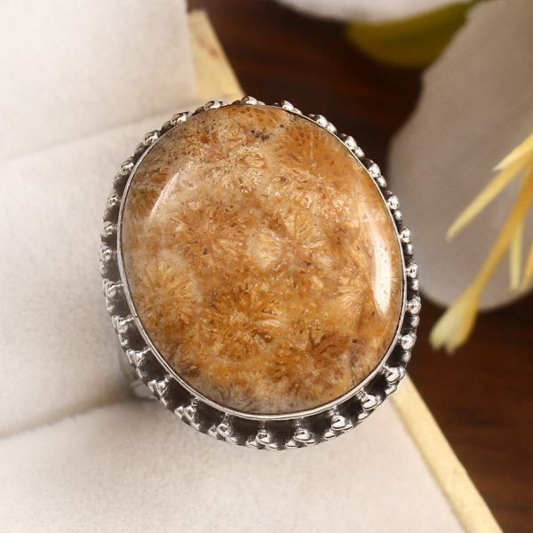 Fossil Coral Size US 11 925 Sterling Silver Ring (REXT43-122)