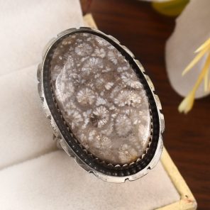 Fossil Coral Size US 12 925 Sterling Silver Ring (REXT43-154)
