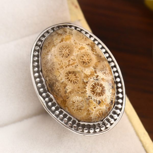 Fossil Coral Size US 8 925 Sterling Silver Ring (REXT43-130)