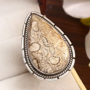 Fossil Coral Size US 12 925 Sterling Silver Ring (REXT43-151)
