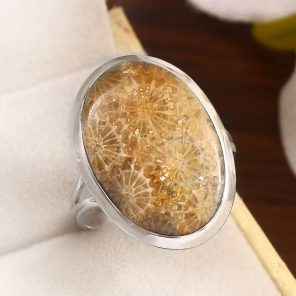 Fossil Coral Size US 10 925 Sterling Silver Ring (REXT43-98)