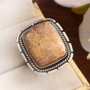 Fossil Coral Size US 8 925 Sterling Silver Ring (REXT43-156)