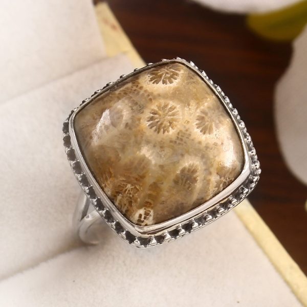 Fossil Coral Size US 11 925 Sterling Silver Ring (REXT43-119)