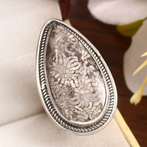 Fossil Coral Size US 9 925 Sterling Silver Ring (REXT43-128)