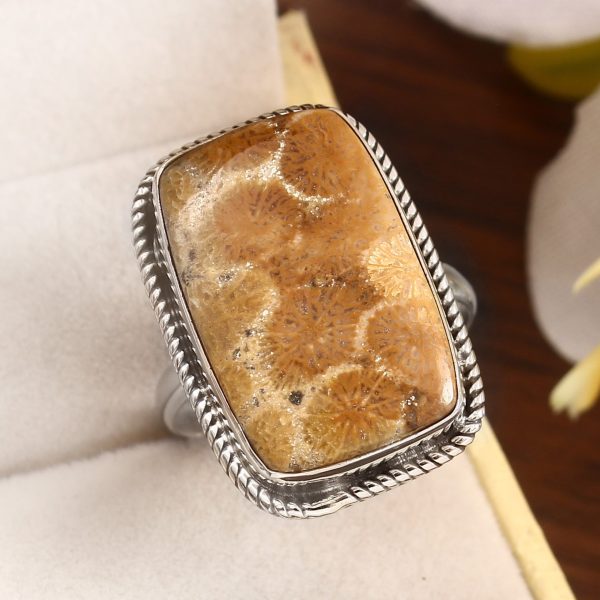 Fossil Coral Size US 12 925 Sterling Silver Ring (REXT43-105)