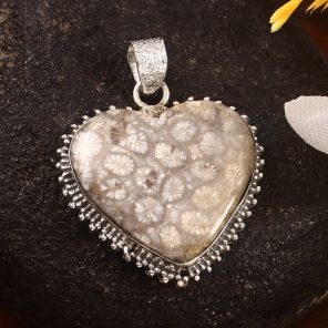 Fossil Coral 1.25" 925 Sterling Silver Pendant (REXT43-162)