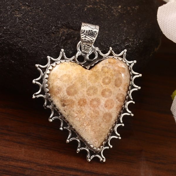 Fossil Coral 1.25" 925 Sterling Silver Pendant (REXT43-165)