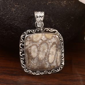 Fossil Coral 1.25" 925 Sterling Silver Pendant (REXT43-166)