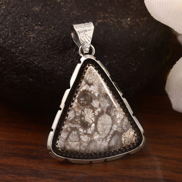 Fossil Coral 1.25" 925 Sterling Silver Pendant (REXT43-168)