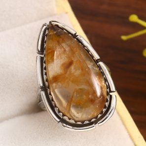 Rutilated Quartz Size US 5 925 Sterling Silver Ring (RS22-177)