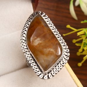 Rutilated Quartz Size US 8 925 Sterling Silver Ring (RS22-171)