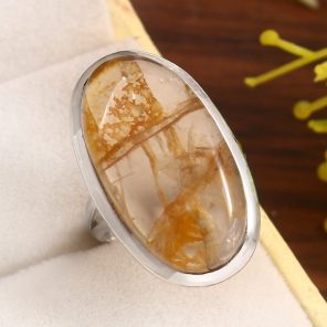 Rutilated Quartz Size US 6 925 Sterling Silver Ring (RS22-188)