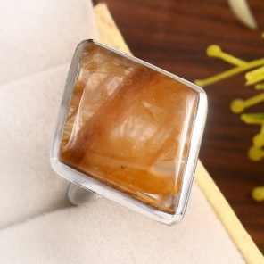 Rutilated Quartz Size US 8 925 Sterling Silver Ring (RS22-184)