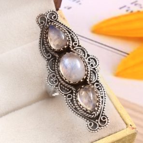Rainbow Moonstone Size US 7 925 Sterling Silver Ring (REXT51-70)