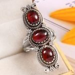 Garnet Size US 9 925 Sterling Silver Ring (REXT51-135)