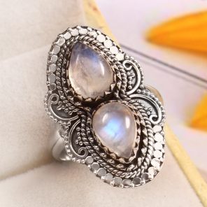 Rainbow Moonstone Size US 8 925 Sterling Silver Ring (REXT51-75)