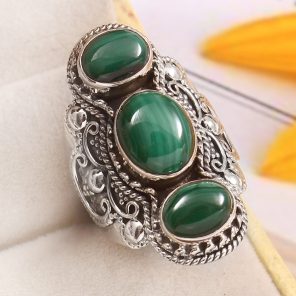 Malachite Size US 10 925 Sterling Silver Ring (REXT51-128)