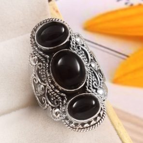Black Onyx Size US 7 925 Sterling Silver Ring (REXT51-102)