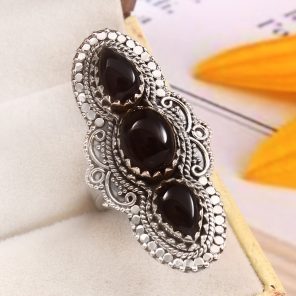 Black Onyx Size US 10 925 Sterling Silver Ring (REXT51-112)