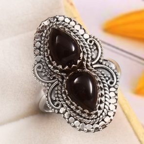 Black Onyx Size US 7 925 Sterling Silver Ring (REXT51-104)