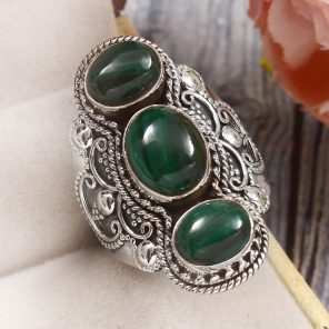 Malachite Size US 9 925 Sterling Silver Ring (REXT51-126)