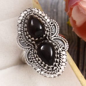 Black Onyx Size US 10 925 Sterling Silver Ring (REXT51-111)