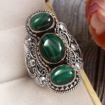 Malachite Size US 10 925 Sterling Silver Ring (REXT51-130)