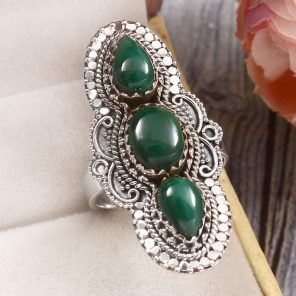Malachite Size US 10 925 Sterling Silver Ring (REXT51-131)