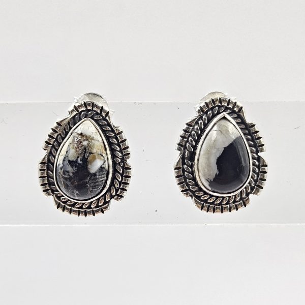 White Buffalo Turquoise 925 Sterling Silver Stud Earring (REXT4-17)