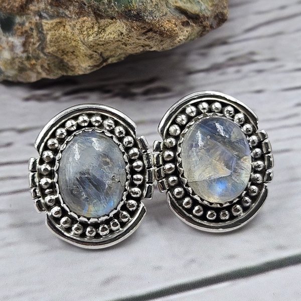 Rainbow Moonstone 925 Sterling Silver Southwest Stud Earring (REXT29-234) - Image 2