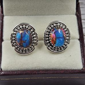 Pink Dahlia Turquoise 925 Sterling Silver Southwest Stud Earring (REXT29-233)