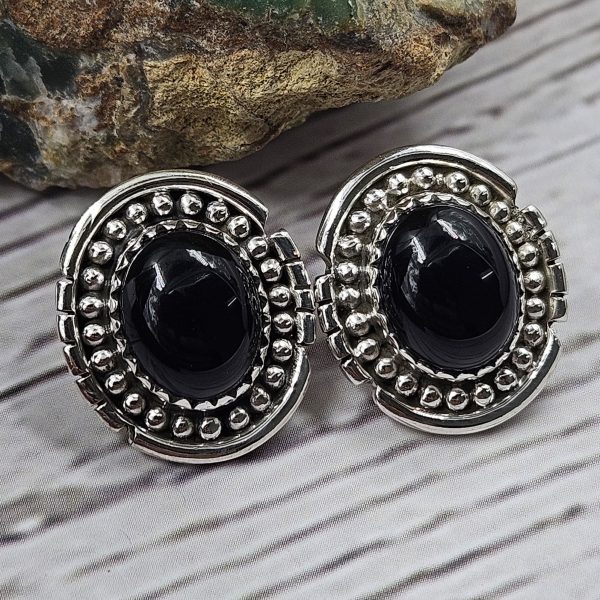 Black Onyx 925 Sterling Silver Southwest Stud Earring (REXT29-232)