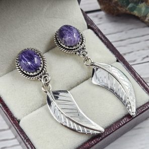 Charoite 925 Sterling Silver Southwest Stud Earring (REXT29-239)