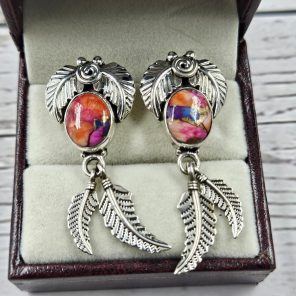 Pink Dahlia Turquoise 925 Sterling Silver Southwest Stud Earring (REXT29-220)