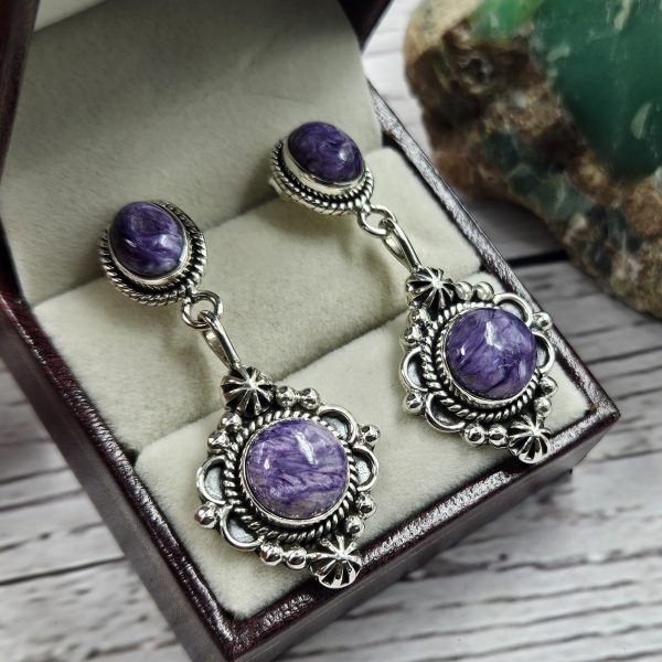 Charoite 925 Sterling Silver Southwest Stud Earring (REXT29-231) - Image 2